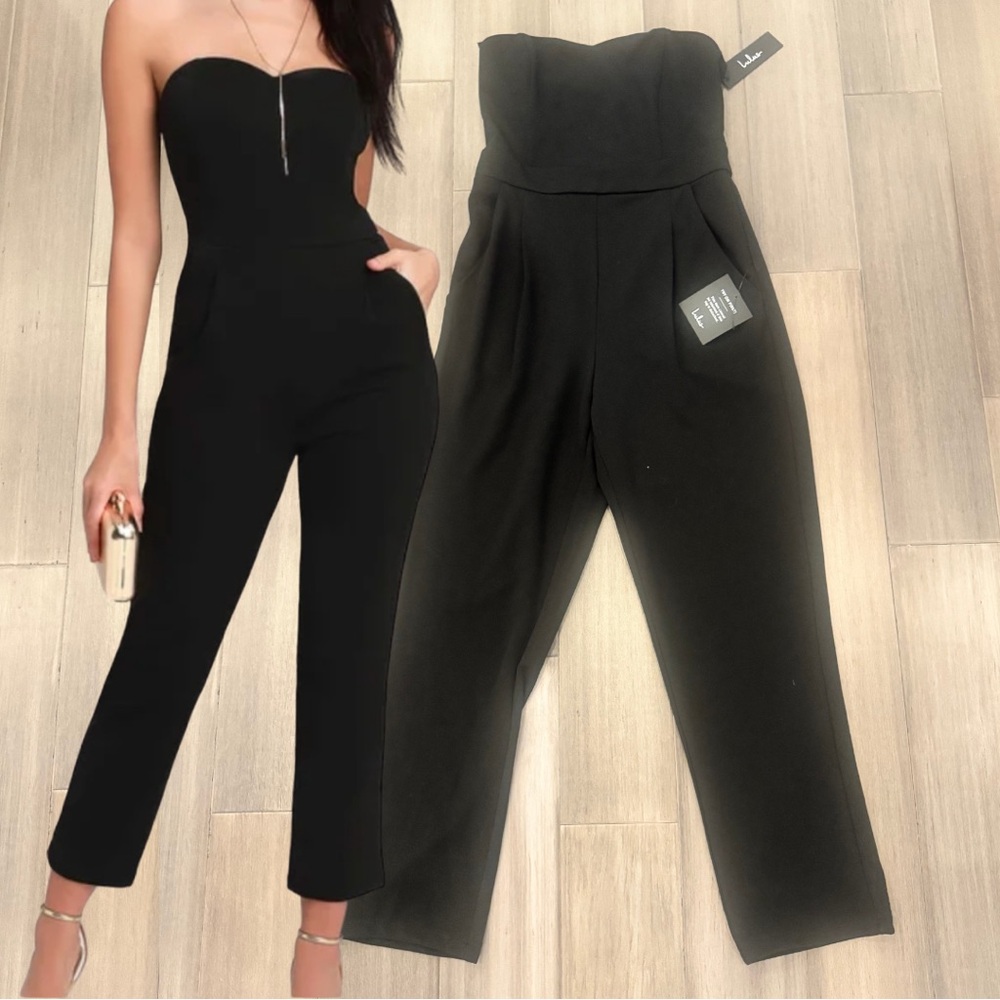 Lulus Chic Black Strapless Jumpsuit | Size Small